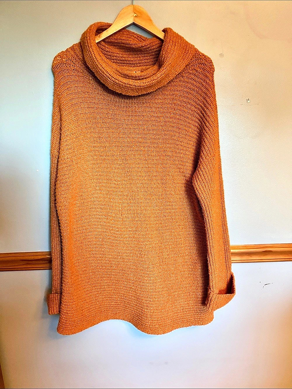 Anthropologie Pilcro Orange Oversized Cowl Neck Tunic Pullover Sweater Size M